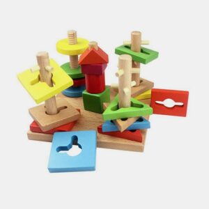 Children Wooden Toys Five Column Suit Building